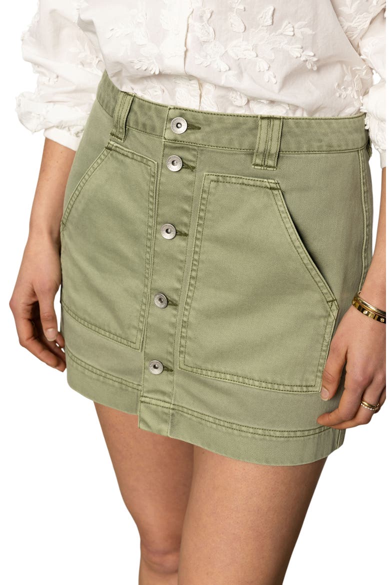 All Buttoned Up Denim Miniskirt, Alternate, color, SAGE