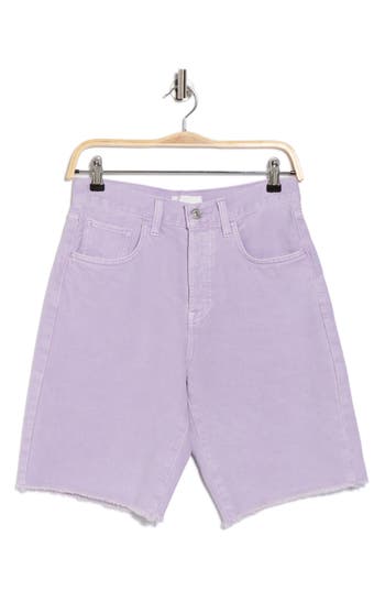 7 For All Mankind Frayed Denim Bermuda Shorts In Purple