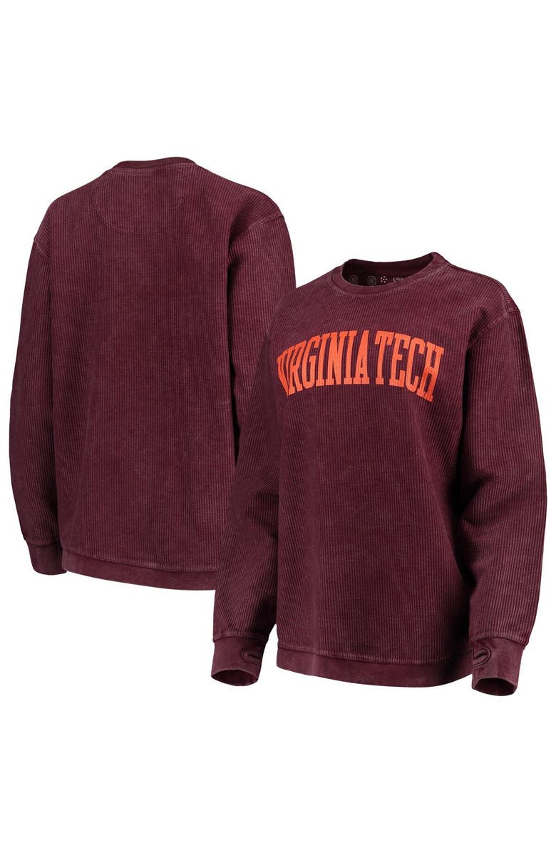 PRESSBOX Women's Pressbox Maroon Virginia Tech Hokies Comfy Cord Vintage Wash Basic Arch Pullover Sweatshirt, Alternate, color, Maroon