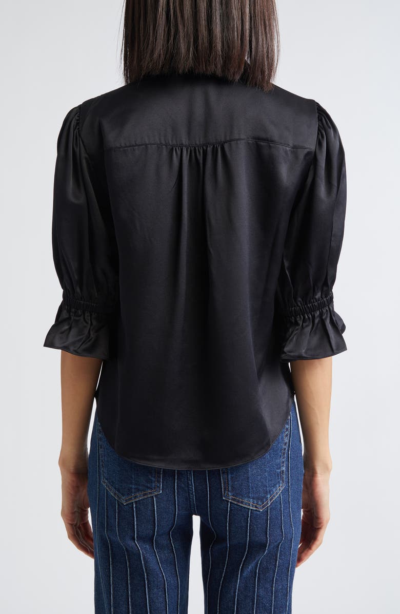 Cinq à Sept Fiona Ruffle Cuff Silk Button-Up Shirt, Alternate, color, Black