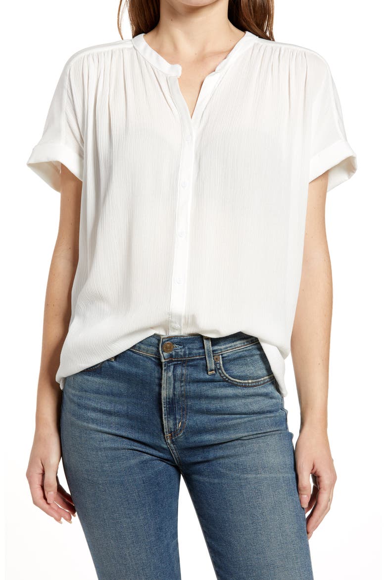 Relaxed Button Front Top, Main, color, IVORY CLOUD