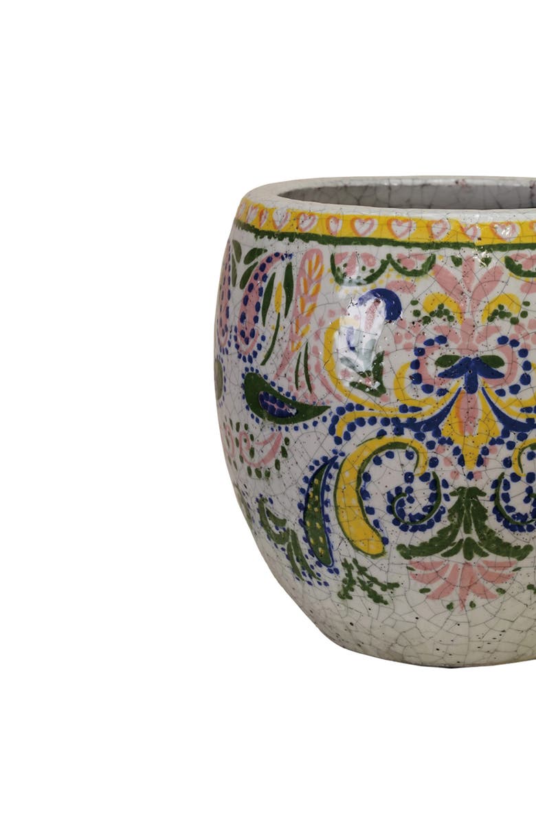 Storied Home Large Terra-cotta Planter with Floral Pattern, Crackle Glaze, Multicolor, Alternate, color, Grey