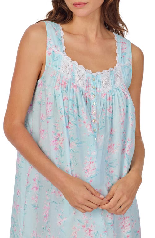 Shop Eileen West Floral Sleeveless Cotton Ballet Nightgown In Aqua/prt