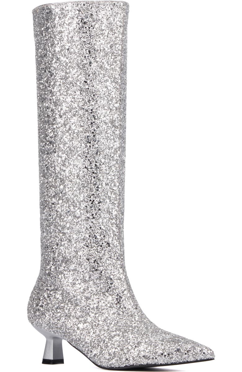 OLIVIA MILLER Mars Knee High Boot, Main, color, Silver Glitter