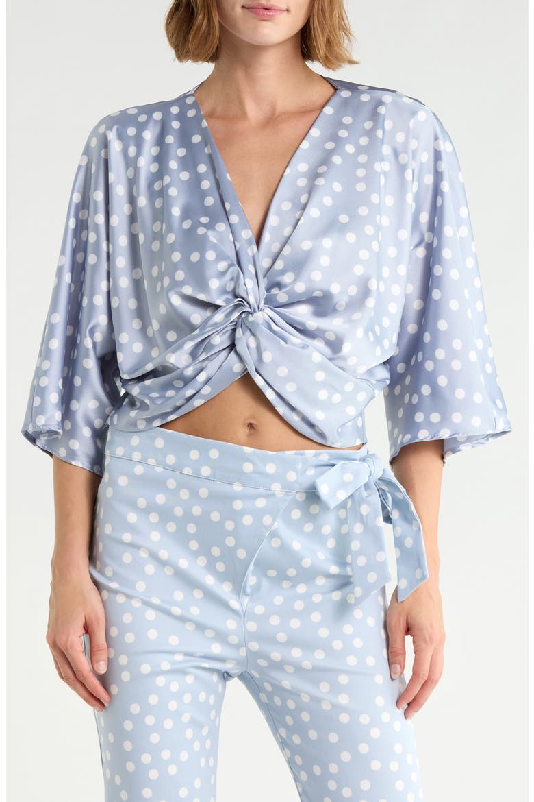 Polka Dot Front Twist Top, Main, color, STEEL BLUE