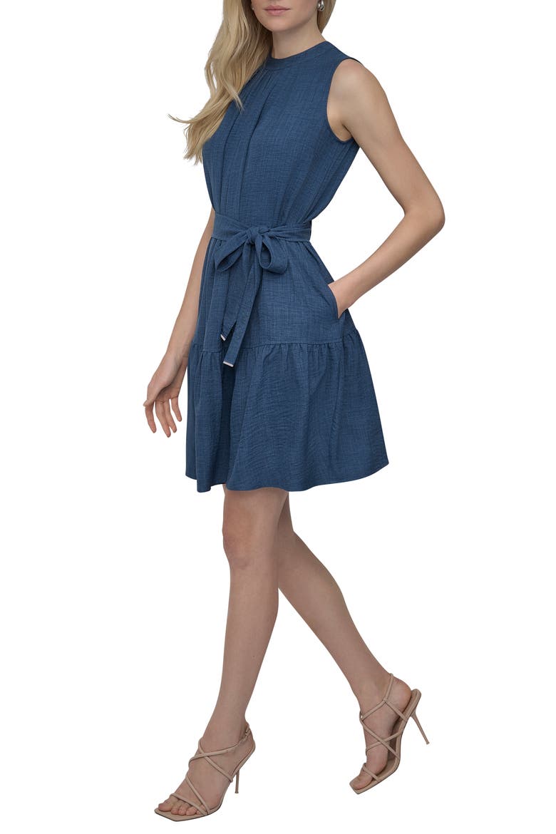 Tie Waist Denim Dress, Alternate, color, DENIM