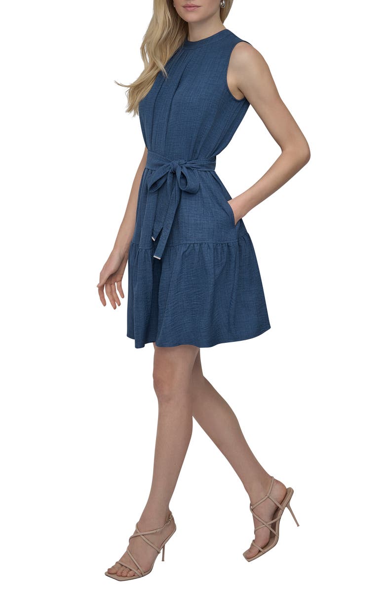 DKNY Tie Waist Denim Dress, Alternate, color, Denim