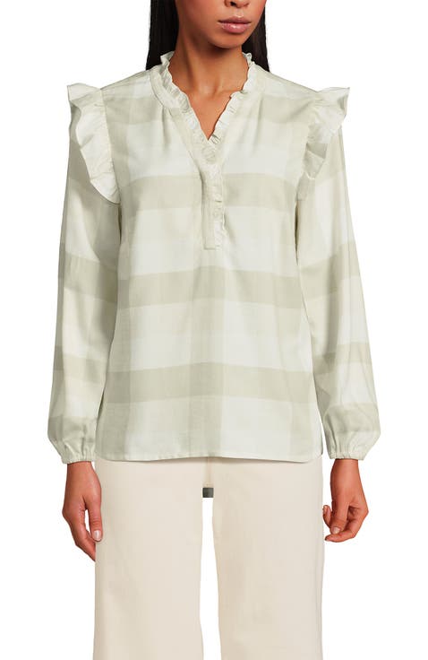 Ruffle Front Flannel Popover Blouse
