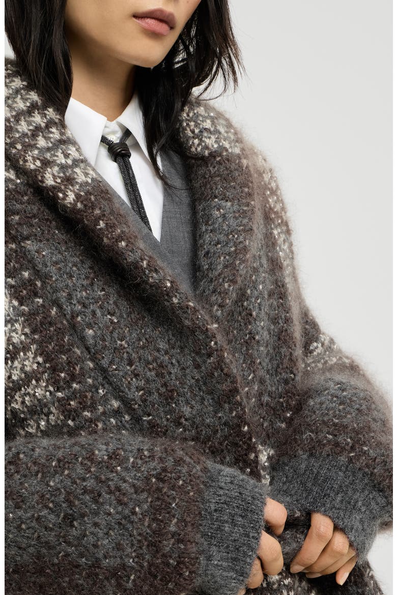 Dazzling tartan double knit coat in mohair, virgin wool and cashmere, Alternate, color, Anthracite