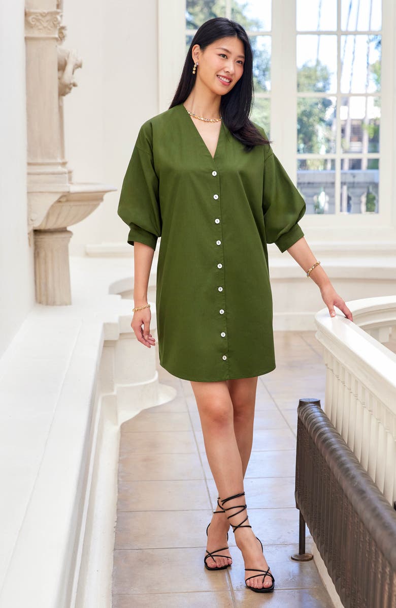 Karen Kane Button-Up Cotton Shirtdress, Alternate, color, Olive