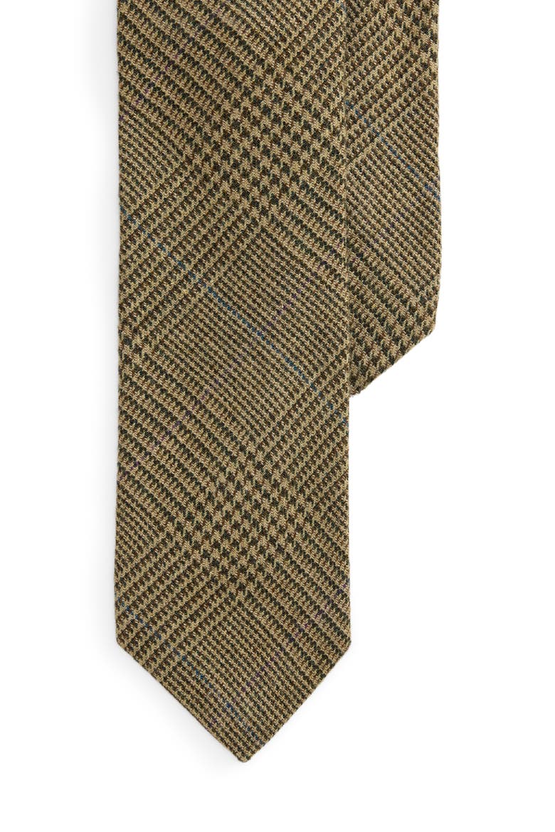 Overcheck Glen Plaid Linen Tie, Main, color, ARTICHOKE GREEN MULTI