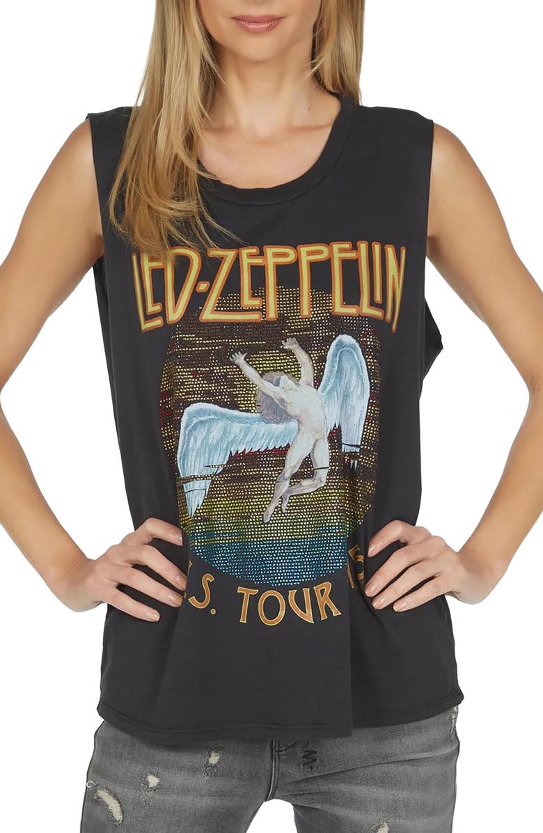Lauren Moshi KelScoop Neck Muscle Tank-Crystal Led Zeppelin, Alternate, color, Onyx