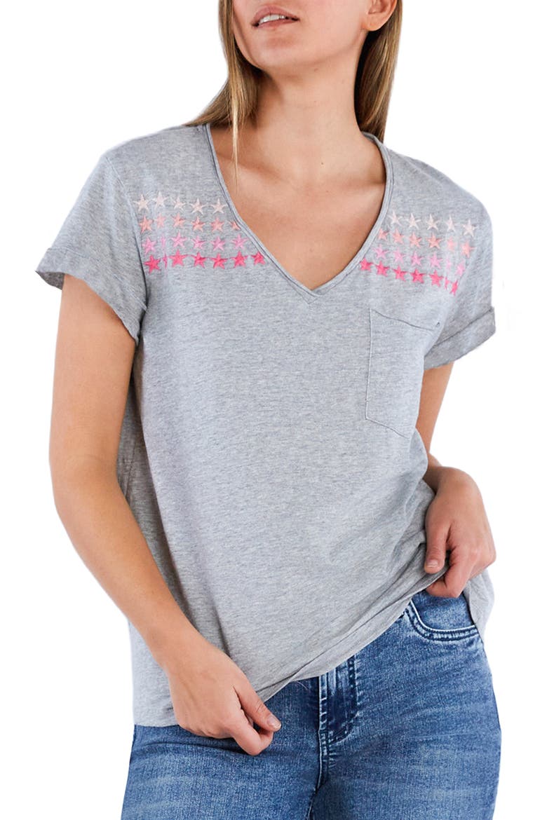 Super Star Embroidered V-Neck T-Shirt, Alternate, color, GREY/ PINK COMBO