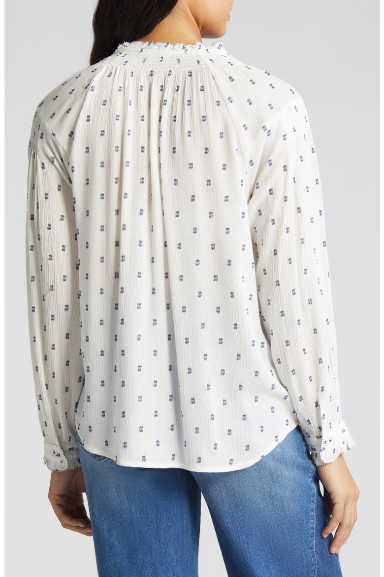 Smocked Print Top, Alternate, color, OFF WHITE/ COASTAL BLUE