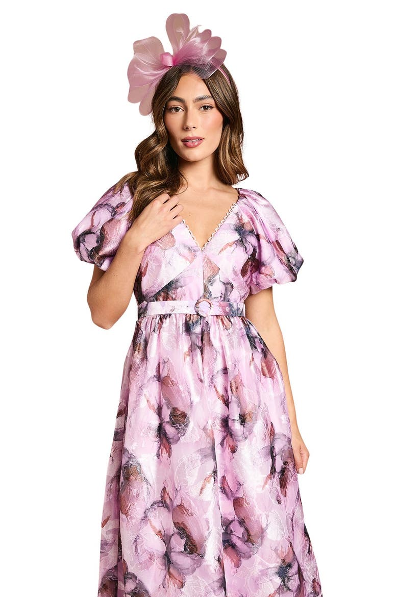 Short Puff Sleeve Belted Midi Dress, Alternate, color, Pink