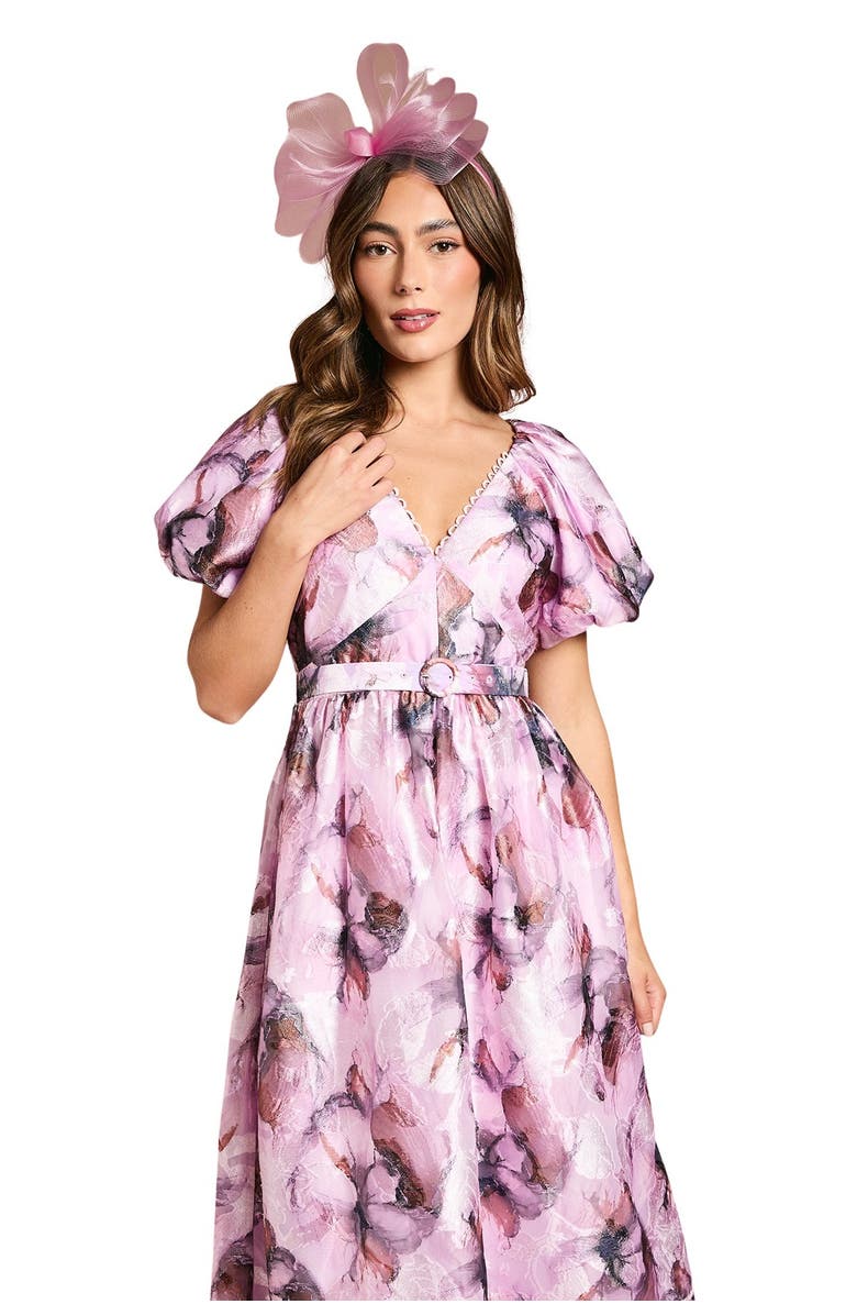 Coast Short Puff Midi Dress With Belt, Alternate, color, Pink