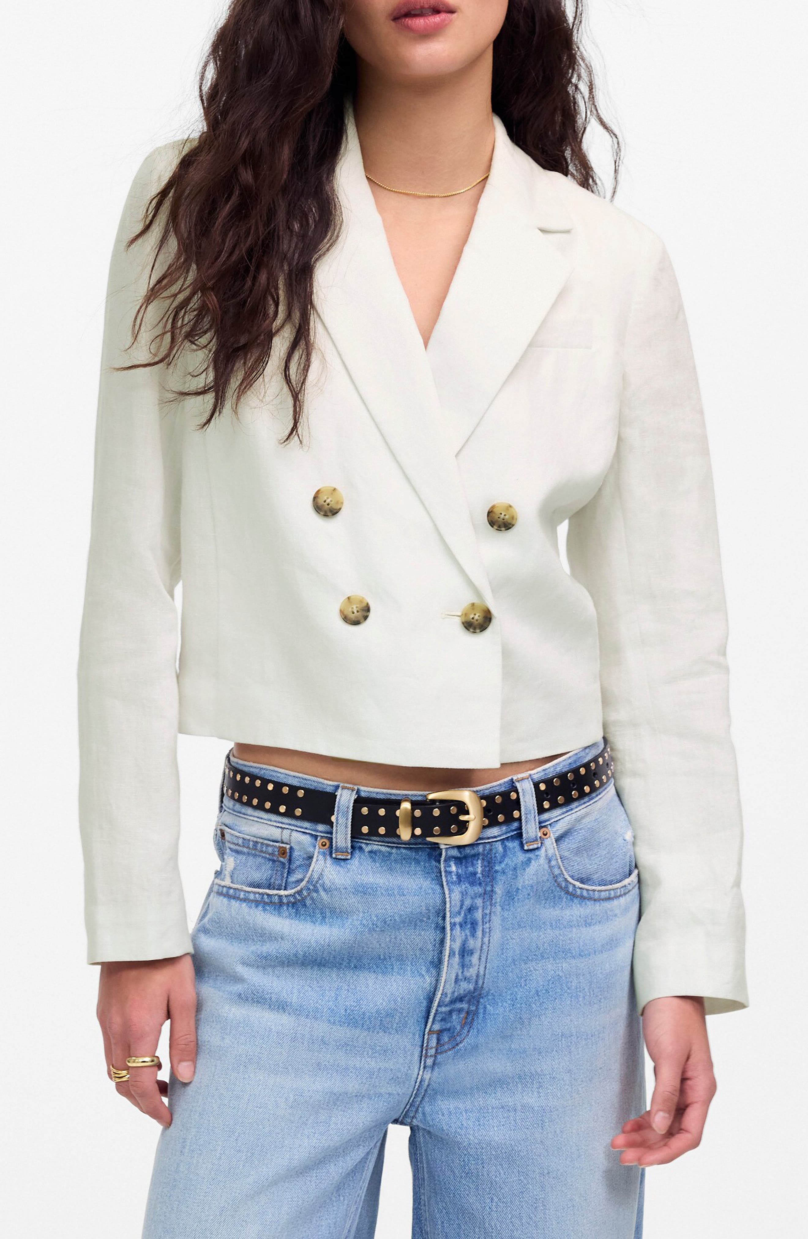 Madewell Crop Double Breasted Linen Blazer