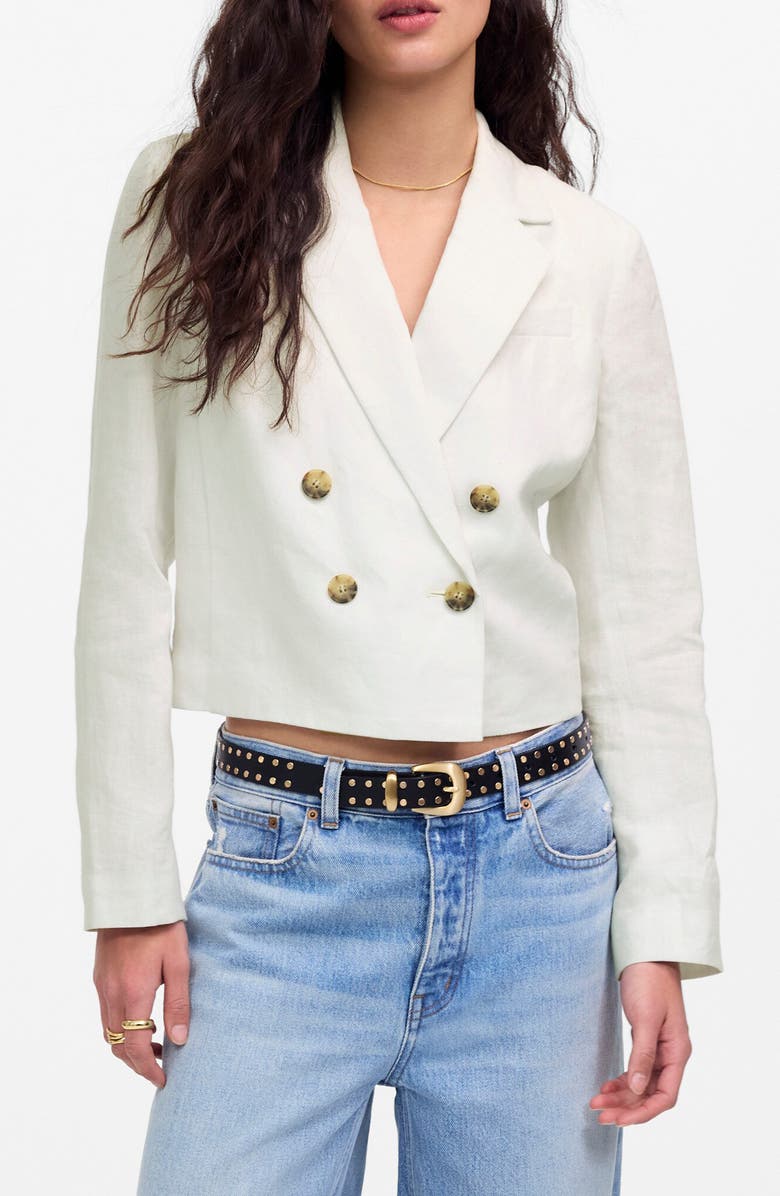 Madewell Crop Double Breasted Linen Blazer, Main, color, Salt