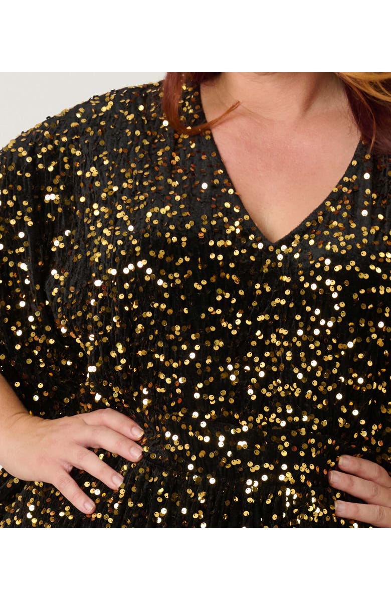 Unique Vintage Plus Size Caftan Jumpsuit, Alternate, color, Black & Gold
