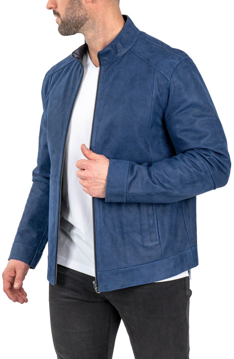 Maceoo Leather & Suede Reversible Jacket, Alternate, color, Blue