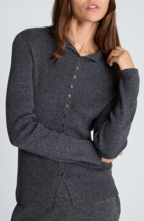 Ribbed Button-Front Cardigan