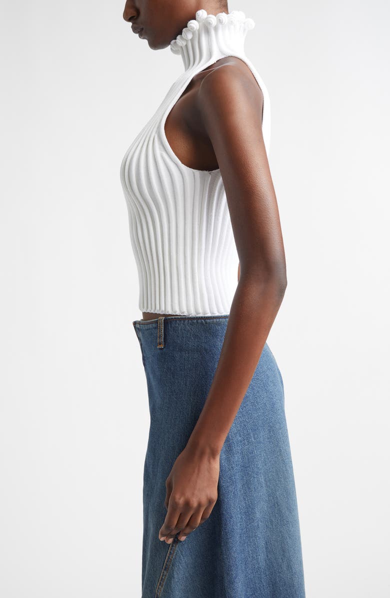 Alaïa Curled Trim Rib Top, Alternate, color, Blanc