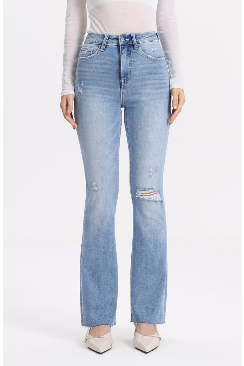 Ripped High Waist Bootcut Jeans, Main, color, LIGHT BLUE