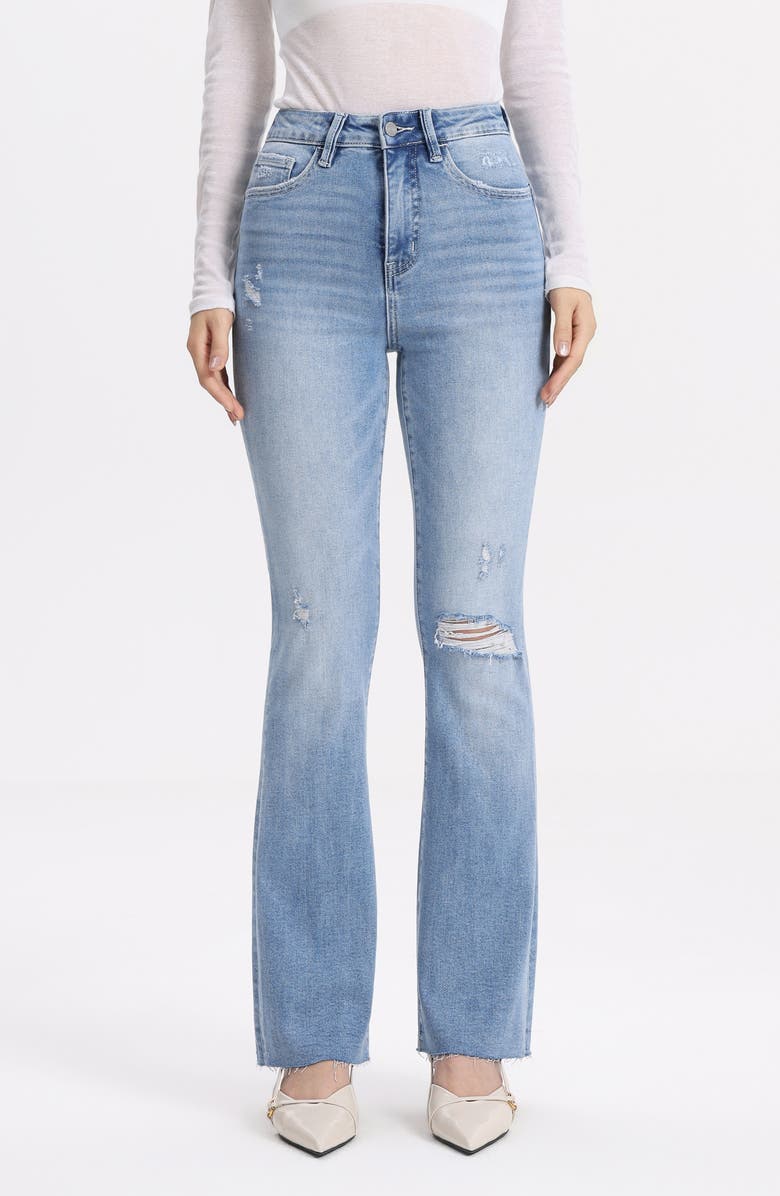 Bayeas Ripped High Waist Bootcut Jeans, Main, color, Light Blue