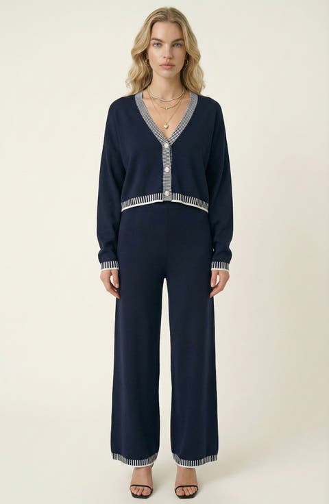 Contrast Trim Knit Cardigan Set