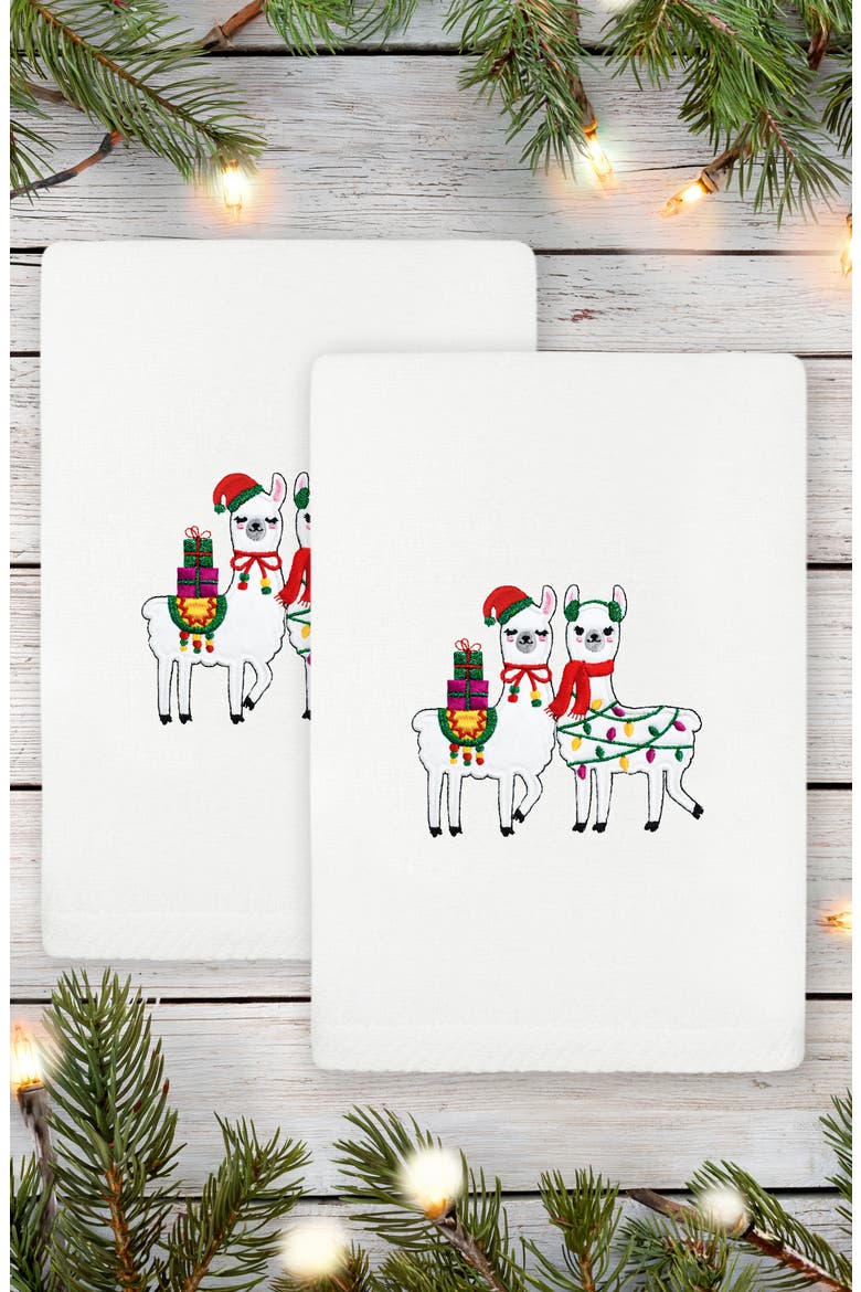 2-Piece Holiday Llamas Turkish Cotton Hand Towel Set, Alternate, color, WHITE