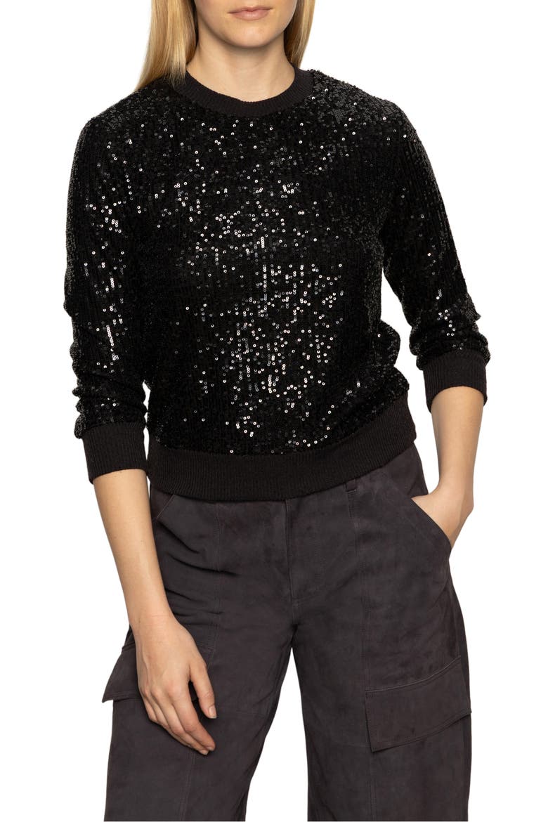 Relaxed Sparkle Knit Top, Alternate, color, BLACK