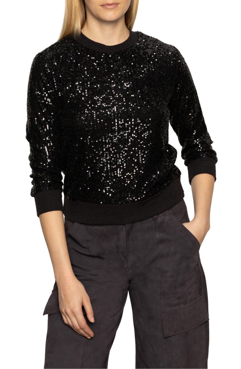 Sanctuary Relaxed Sparkle Knit Top, Alternate, color, Black