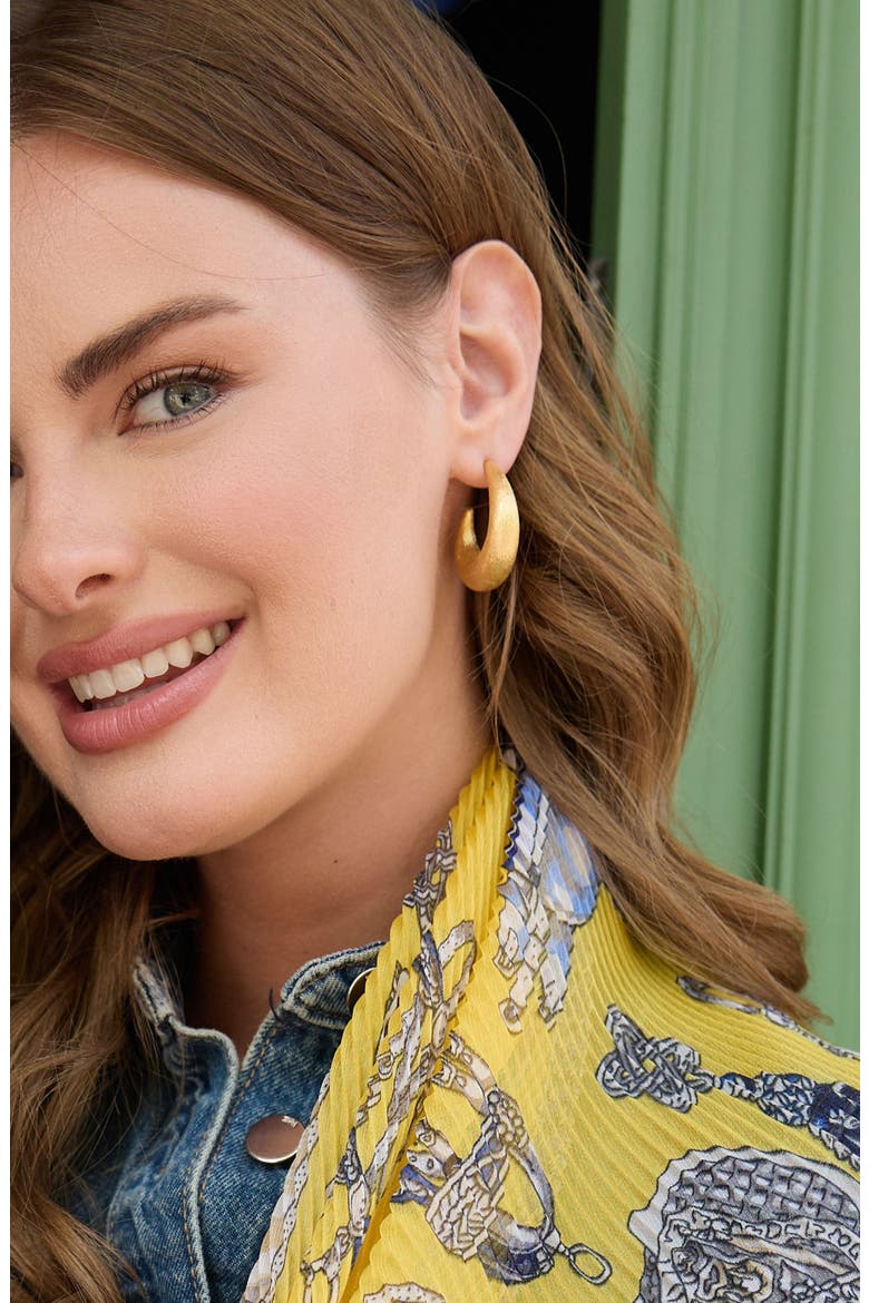 Chunky Croissant Hoop Earrings, Alternate, color, GOLD