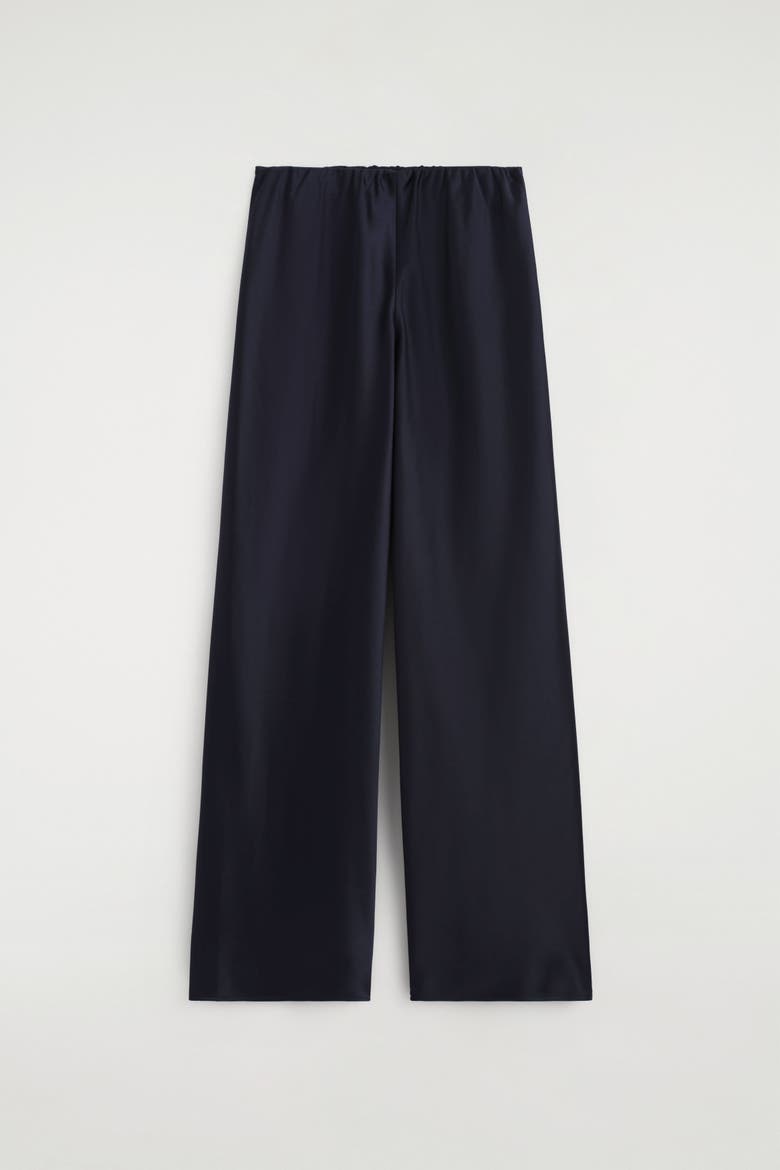 Satin Wide-Leg Pants, Alternate, color, NAVY