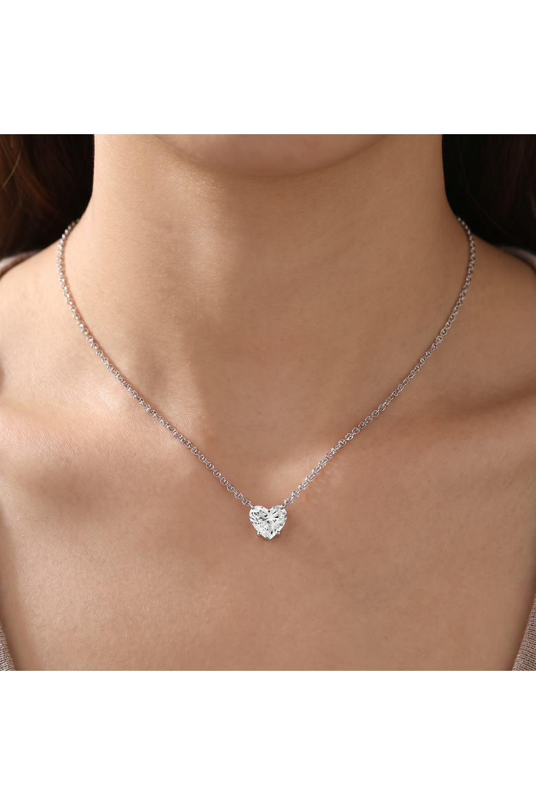 Certified 3Ct Heart Solitaire Diamond Pendant Necklace 14k Gold Lab Grown, Alternate, color, 14k White Gold