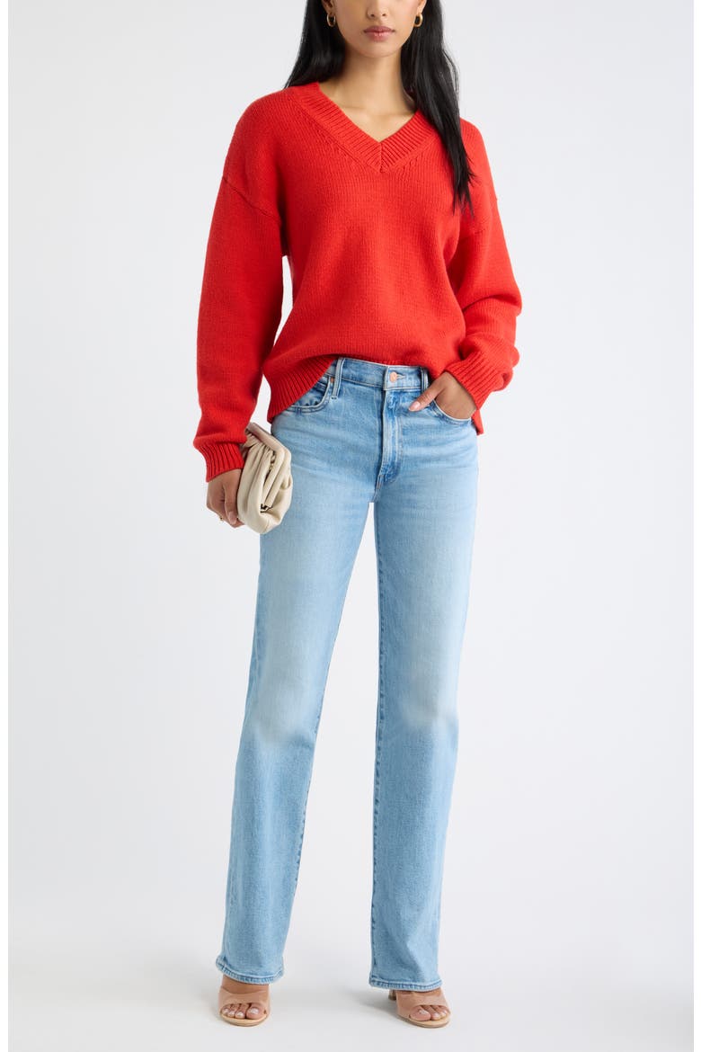 Relaxed V-Neck Sweater, Alternate, color, RED RUSH