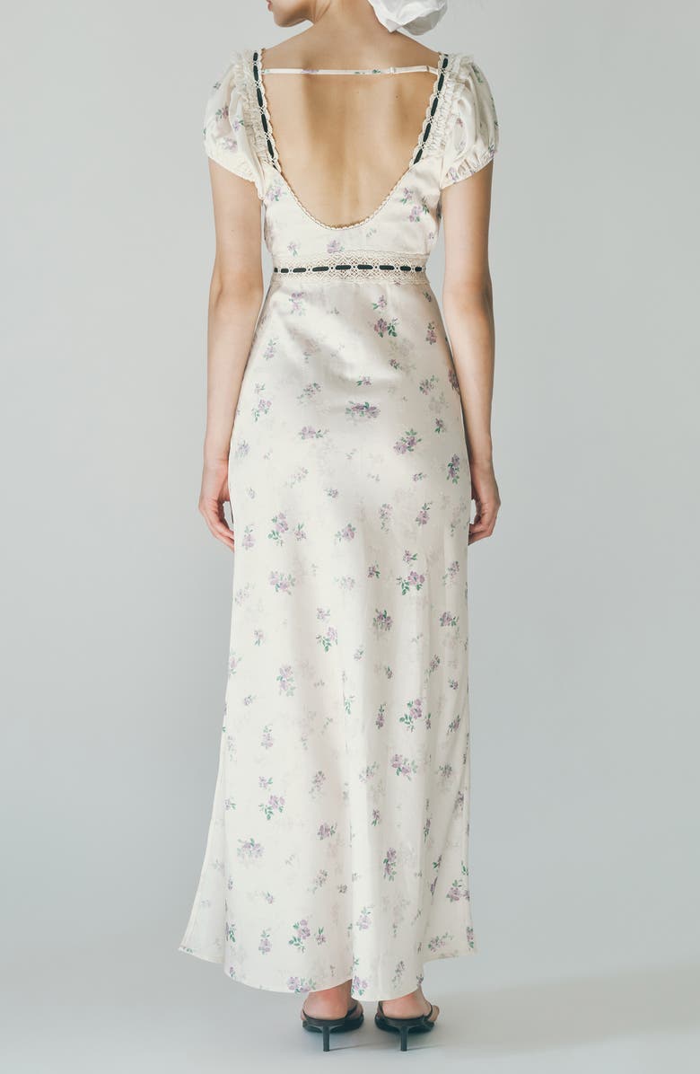 MAUDE CLUB Bambi Ditsy Floral Lace Trim Open Back Dress, Alternate, color, Blossom Print