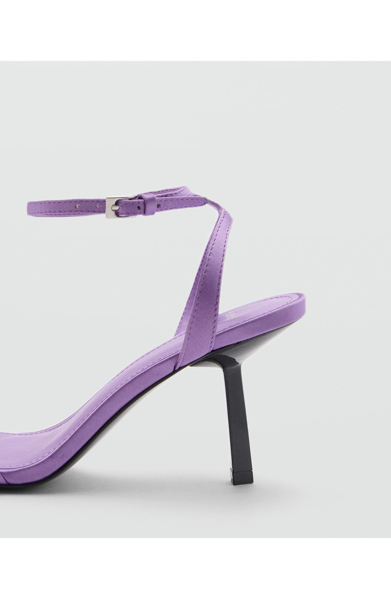 MANGO Square Toe Satin Sandal, Alternate, color, Lilac
