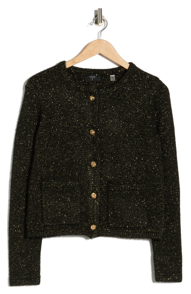 T Tahari Crewneck Metallic Cardigan, Alternate, color, 