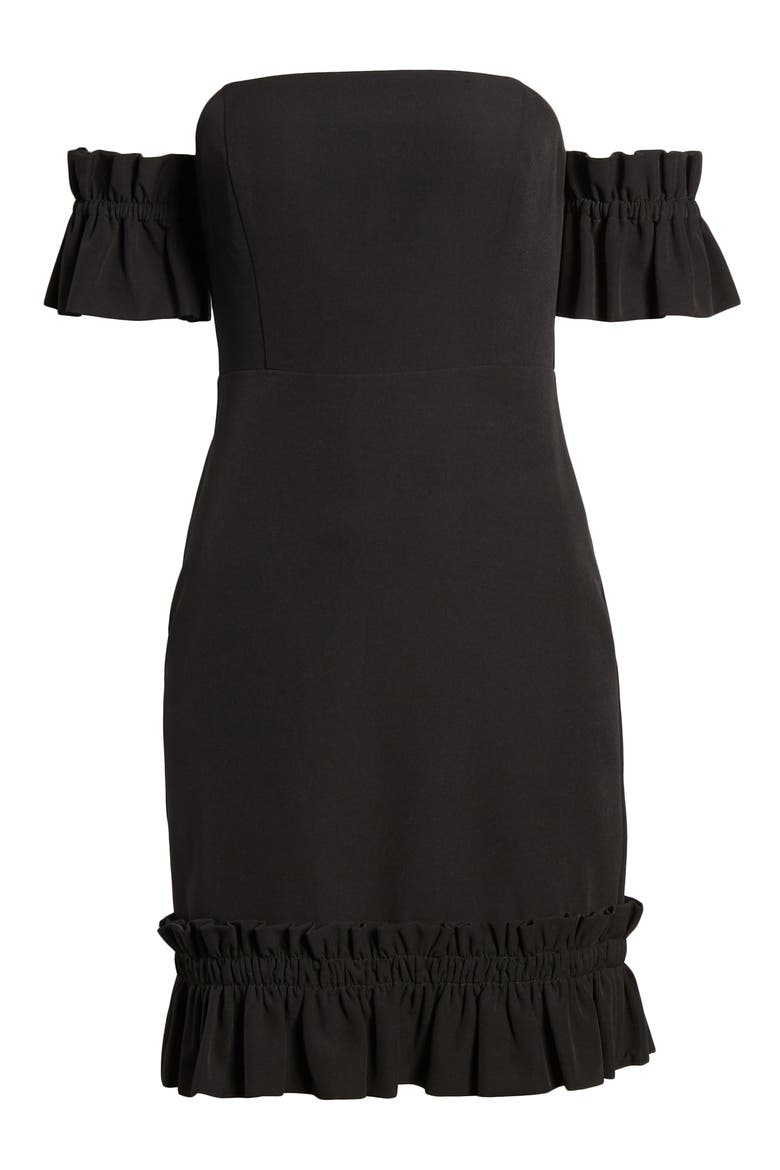Ruffle Detail Off the Shoulder Body-Con Dress, Alternate, color, BLACK