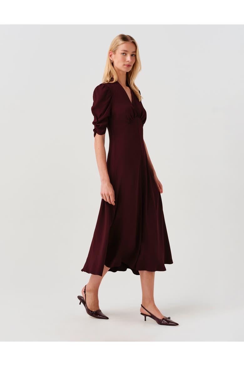 Mia Crepe  Midi Tea Dress, Alternate, color, Wine