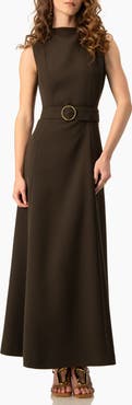 IVONNE Sleeveless Belted A-Line Maxi Dress with Ring Buckle