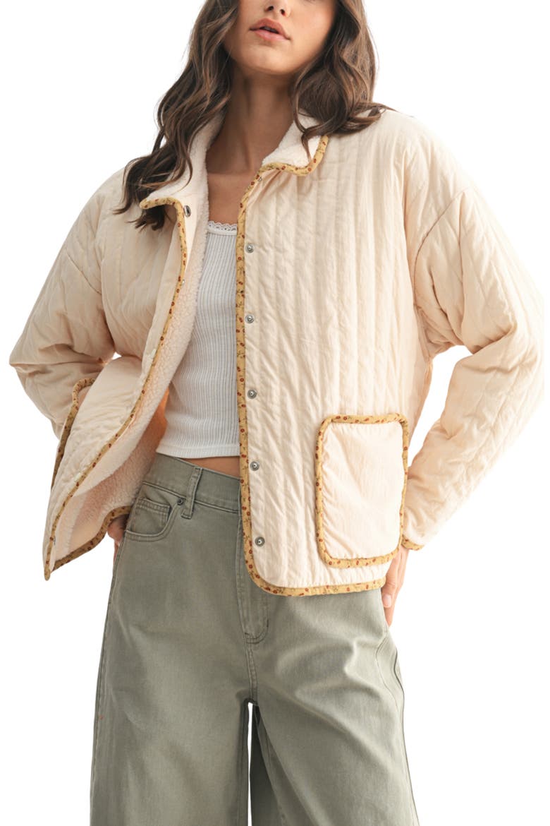 Floral Faux Shearling Jacket, Main, color, CREAM/ TAUPE