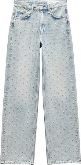 Shea Studded High Waist Straight Jeans