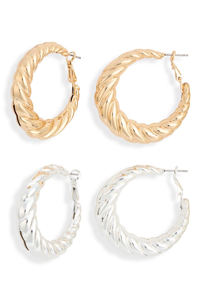 2-Pack Twisted Hoop Earrings, Main, color, GOLD- SILVER