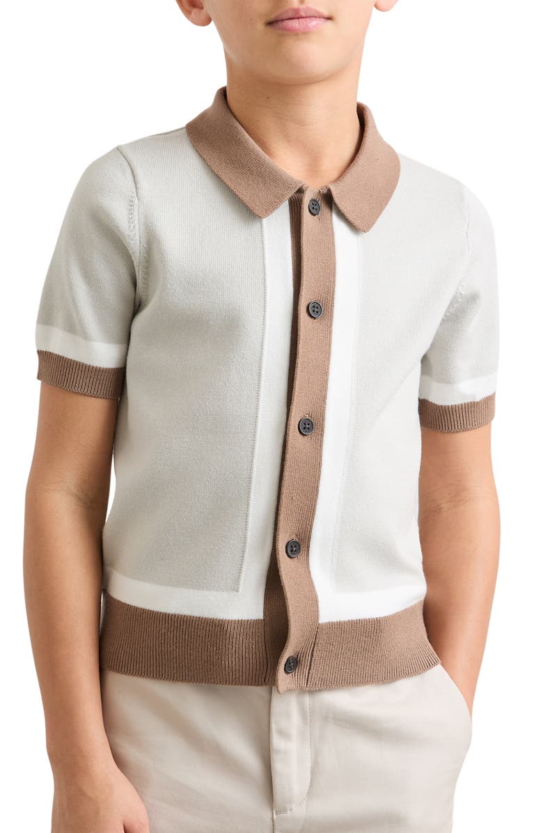 Reiss Kids' Craig Knit Top, Alternate, color, Taupe/ Off White