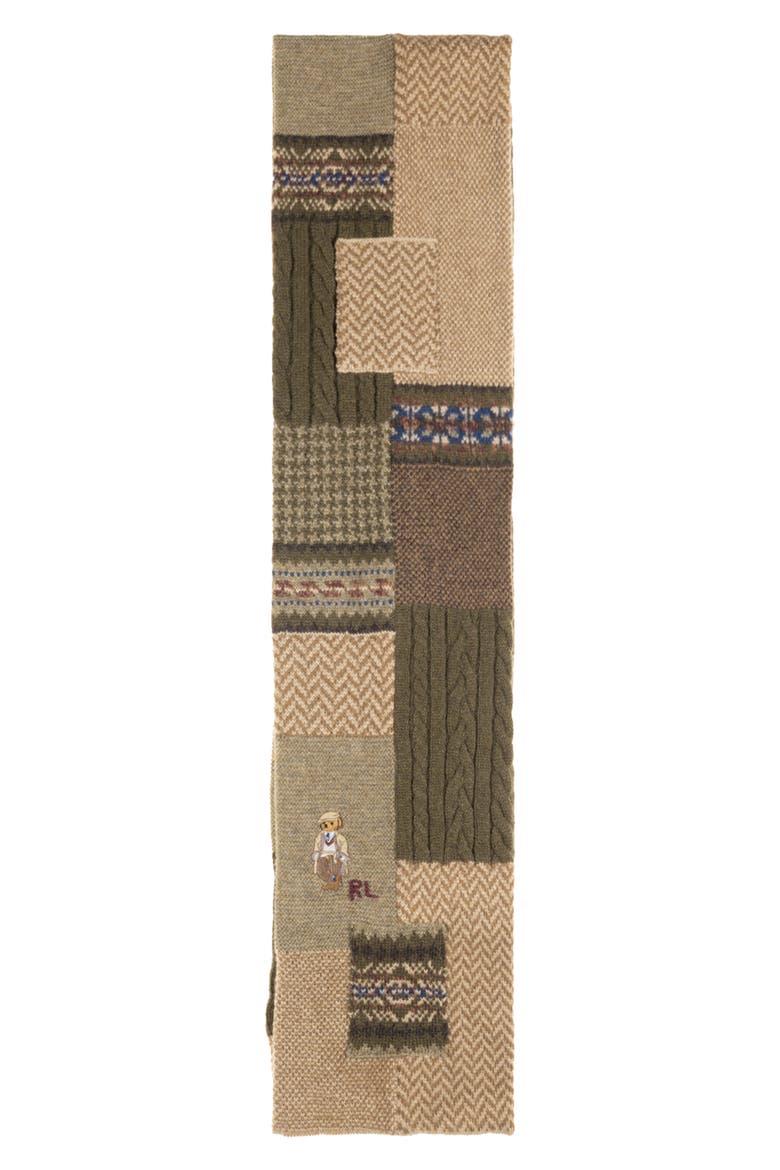 Charles Bear Patchwork Wool Blend Scarf, Alternate, color, BROWN MULTI
