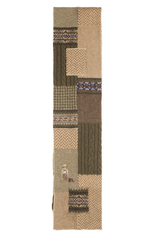 Polo Ralph Lauren Charles Bear Patchwork Wool Blend Scarf In Green