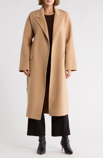 Theory Wool Blend Robe Coat In Brown