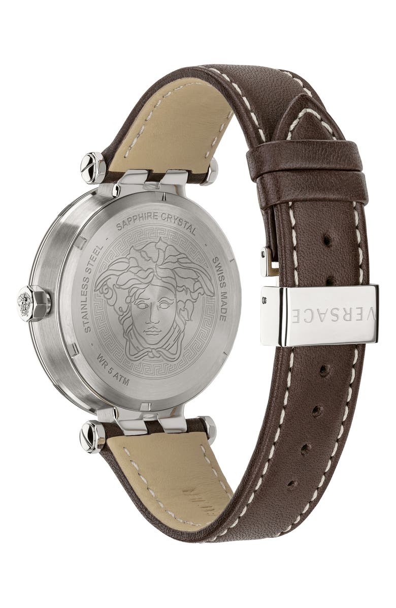 Versace Greca Sport Leather Strap Watch, 43mm, Alternate, color, 